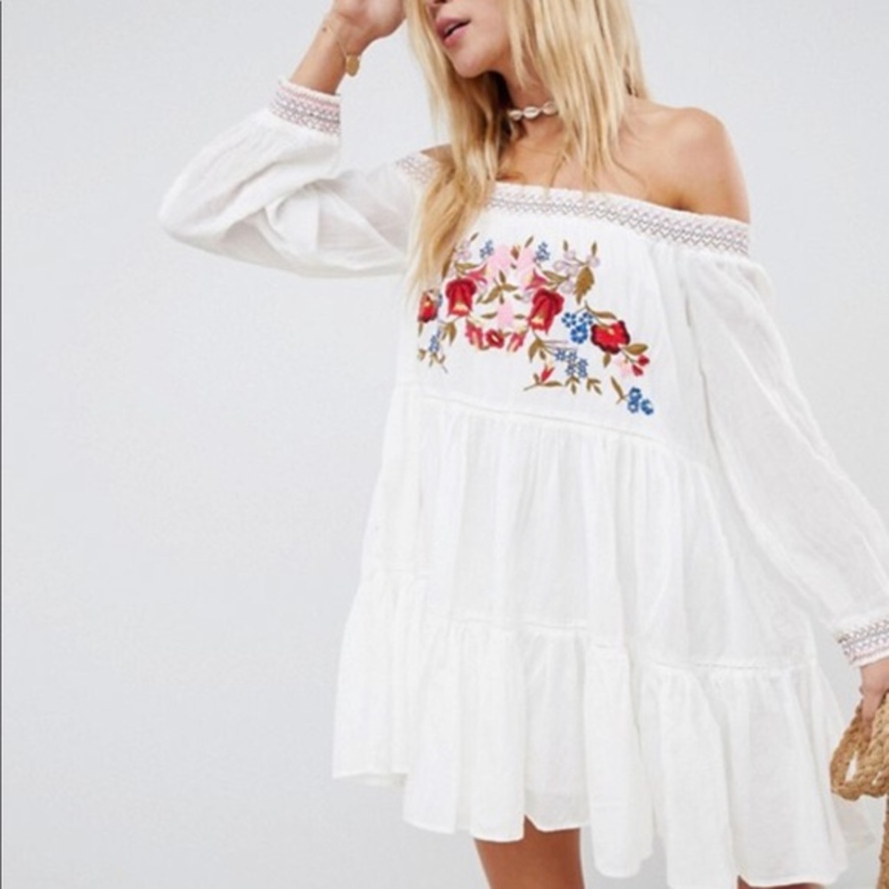 WORN 1X Free People xs white embroidered minidress